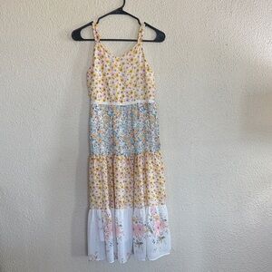 Zhenzi White Lined Floral Dress with Yellow Accents